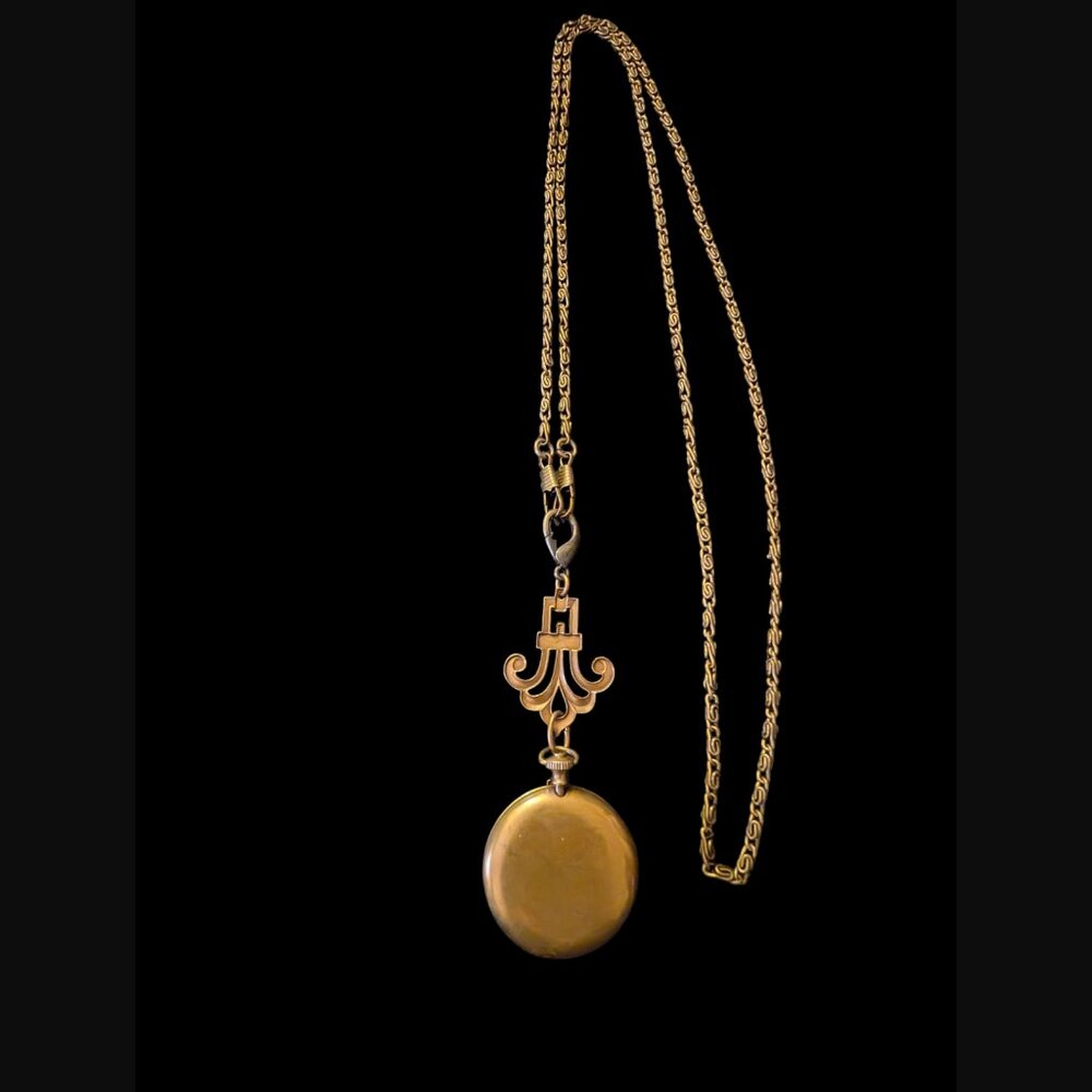 Jan Michaels Oxidized Antiqued Gold Tone Pocket Locket 47" Chain 5.5" Pendant - Picture 8 of 9